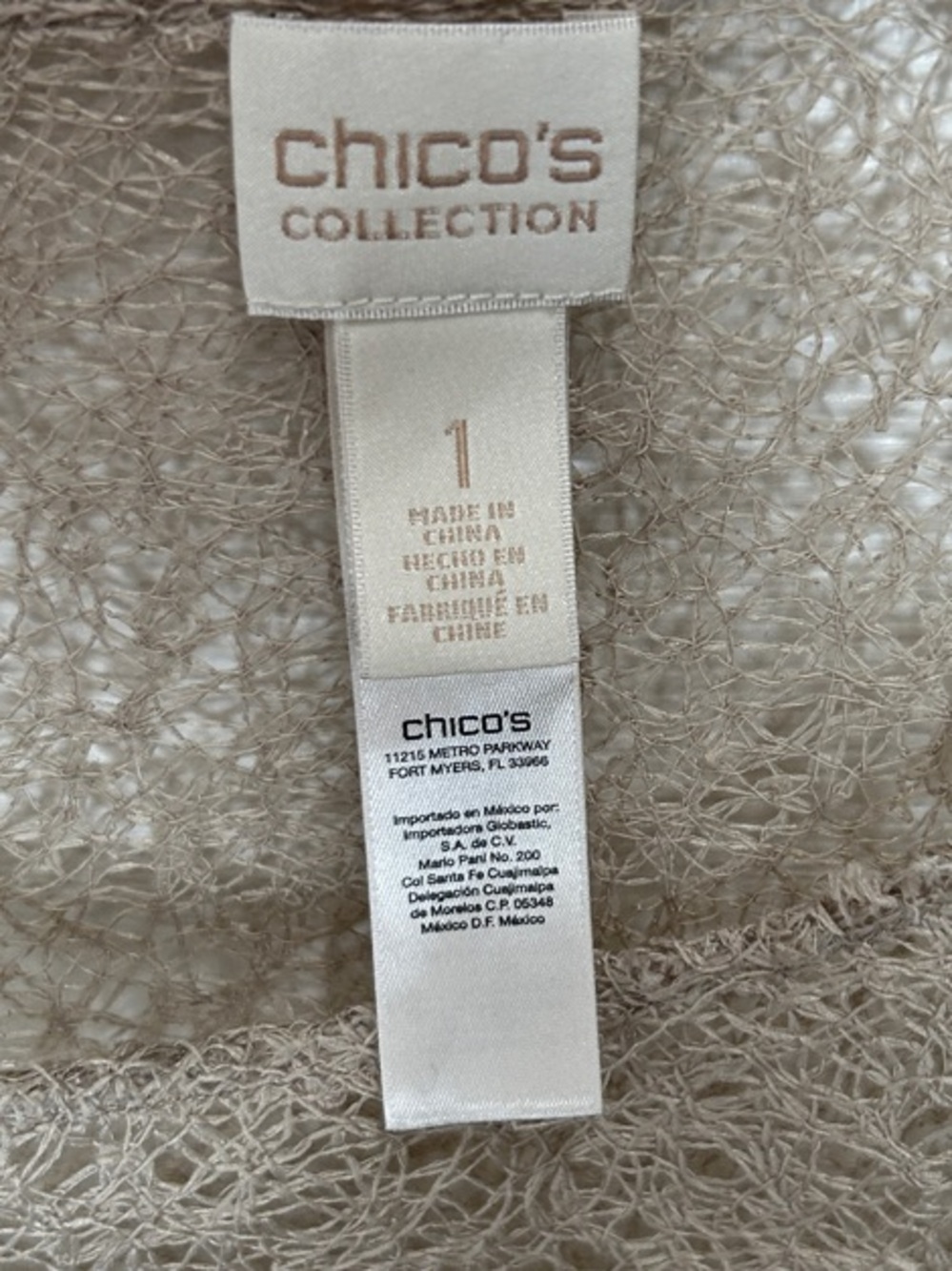 Chico's Collection Sheer Lace Crochet Tunic Top Beige Taupe Size 1 M - Picture 5 of 9